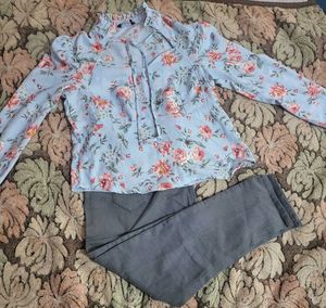 Floral Print Top & jeans combo