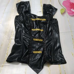 Black & Gold Faux Leather Corset Top