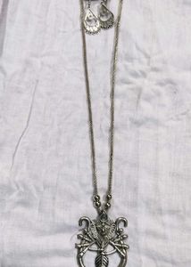 Silver Tone Durga Pendant Necklace