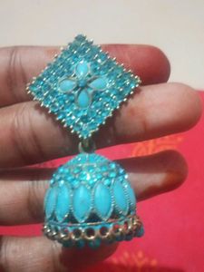 Teal Jhumka Earrings