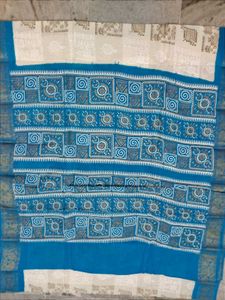 Blue & Beige Patterned Saree