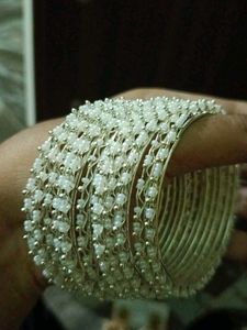 White Pearl Earrings And Bangles