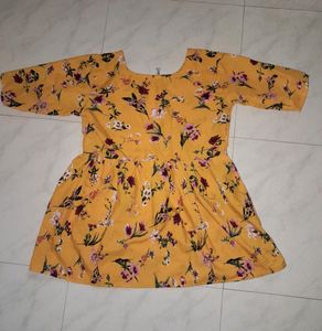 Yellow Printed Short Kurthi