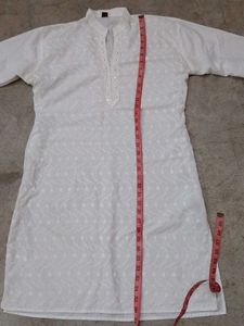 XXL White Chikan Kari Embroidered Kurti Set