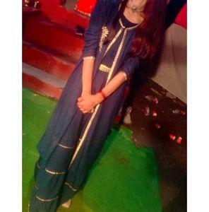 plazzo crop top with jacket rayon blue