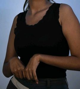 Black Lace Trim Tank Top