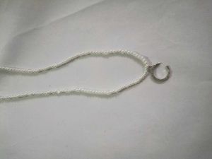 Pearl Beaded Choker with Rhinestone Crescent Moon