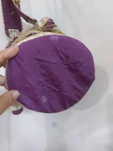 Purple &amp; Gold Embellished Potli bag