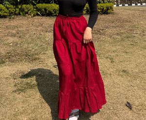 Trendy Red Flowy Skirt