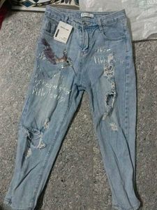 Distressed Jeans with Bird Detail