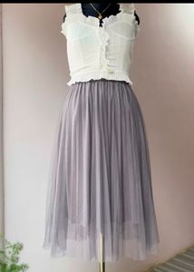 Gray Tulle Midi Skirt