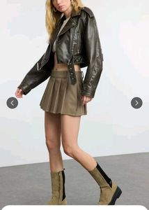 Khaki Pleated Mini Skirt
