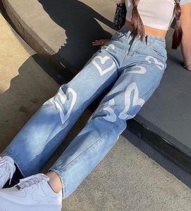 Heart Print Wide Leg Jeans