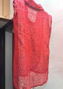 Red Color  Net Top And Shrug.