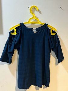 Blue Sleeve Cutout Top