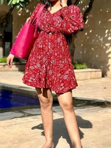 Red Print Mini Dress