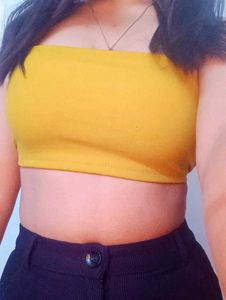 Yellow Strapless Crop Tube Top
