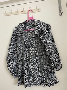 Zebra Print Button Down Blouse With Pants