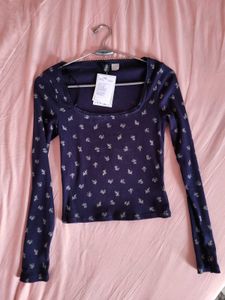 H&amp;M Navy Blue  Floral Long Sleeve Top
