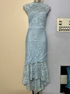 Elegant Light Blue Lace fish cut Dress