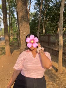 Cute Stripped Pink Crop Top