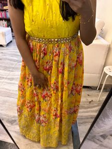 Yellow Floral Anarkali Dress