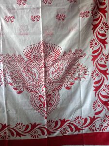 Red &amp; White Printed Saree