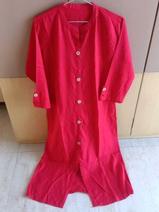 Mandarin-Collar Red Front Slit Kurta