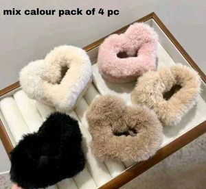Fluffy Heart Hair Tie Set (4 pc)