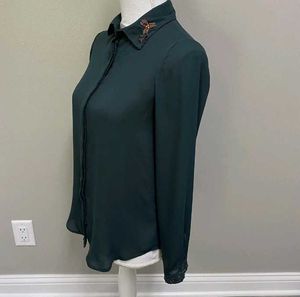Zara emerald green embellished shirt large size