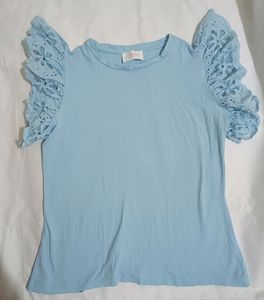 Embroidered Ruffle Trim Solid Top