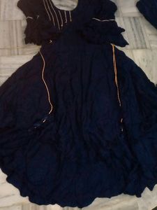 Blue Frock With Dhoti Style Bottom