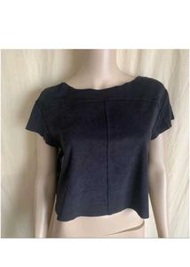 ZARA black faux suede fringe crop top