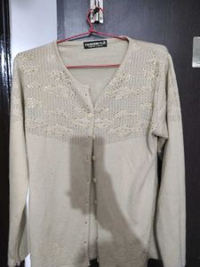 Beige Embellished Cardigan sweater