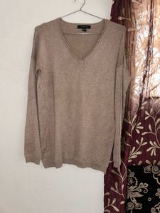Taupe V-Neck Knit Top (Size M)