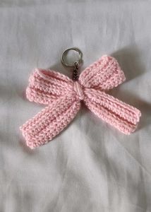 A Crocheted Pink Bow Keychain