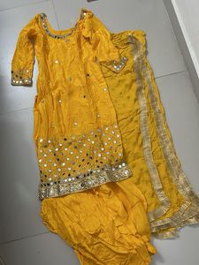 Yellow Mirror Work Kurta Set