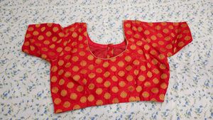 Beautiful Red Saree With Stiched Blouse.
