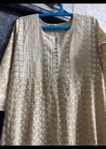Chiku Colour Pure Chikankari Kurti Gown .
