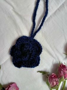Hand-Crocheted Deep Blue Floral Keychain