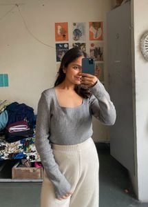 Gray Square Neck Top