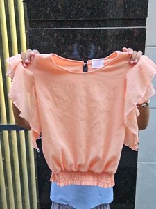 Peach Ruffle Sleeve Blouse