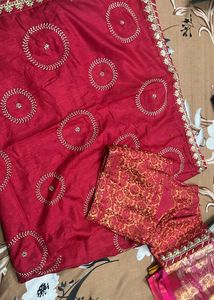 Elegant Red &amp; Gold Saree