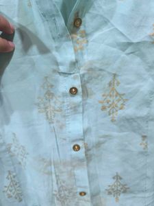 Sky Blue Golden Detailed Kurti.