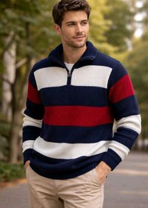 Striped 1/4 Zip Pullover Sweater