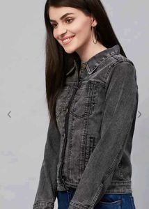 Women Black Solid Denim Jacket