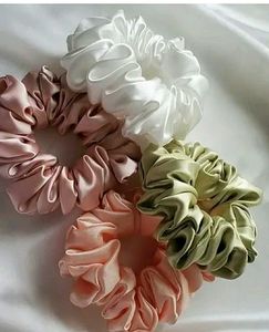 "Pure Silk Scrunchies – Soft, Stylish 4 pcs