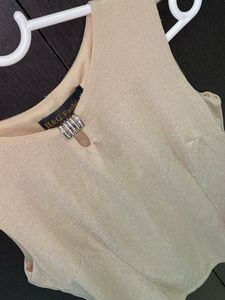 Chic Beige Shine Sleeveless Top with Embellishment