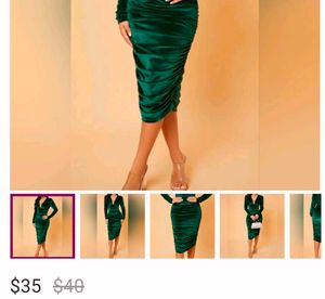 SHEIN Emerald Deep Green Velvet Ruched Dress