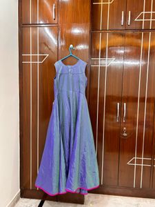 Regal Blue &amp; Pink Silk Floor-Length Anarkali Suit